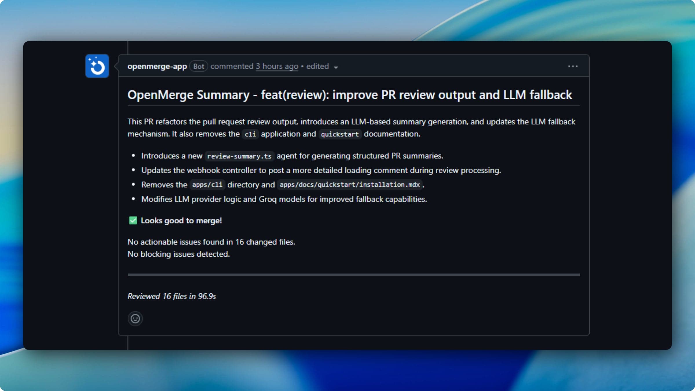OpenMerge merge-ready pull request summary